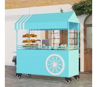 YVYKFZD Bancarella chiosco alimentare portatile, bancarelle del mercato mobile con ruote e tettoia, Carrello per bancarelle in metallo, bancarella del Venditore(Blauw,100cm/39.3")