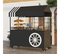YVYKFZD Bancarella chiosco alimentare portatile, bancarelle del mercato mobile con ruote e tettoia, Carrello per bancarelle in metallo, bancarella del Venditore(Black,120cm/47.2")