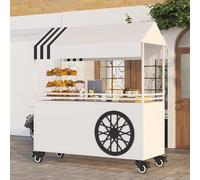 YVYKFZD Bancarella chiosco alimentare portatile, bancarelle del mercato mobile con ruote e tettoia, Carrello per bancarelle in metallo, bancarella del Venditore(White,100cm/39.3")