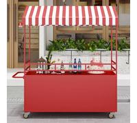 YVYKFZD Bancarella chiosco alimentare portatile con tettuccio, bancarelle del mercato mobile con ruote, Carrello per bancarelle in metallo, bancarella del Venditore(Red,100cm/39.3")