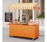 YVYKFZD Bancarella chiosco alimentare portatile con tettuccio, bancarelle del mercato mobile con ruote, Carrello per bancarelle in metallo, bancarella del Venditore(Orange,100cm/39.3")