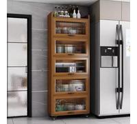 YVYKFZD Carrello da Cucina, Carrello Portaoggetti Sottile, Carrellos Stretto Mobile con Ruote e Ante in Vetro temperato, Carrellos Carrellino, Organizzatore(Walnut,6 Tier 19.6"x13.7"x80.1")