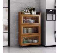YVYKFZD Carrello da Cucina, Carrello Portaoggetti Sottile, Carrellos Stretto Mobile con Ruote e Ante in Vetro temperato, Carrellos Carrellino, Organizzatore(Walnut,4 Tier 19.6"x13.7"x50.5")
