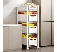 YVYKFZD Carrello da Cucina for Cesto di Frutta, Carrello Portaoggetti Sottile in Metallo, Carrellos Carrellino con Cassetto e Ruote, Carrellos Stretto, Salvaspazio(White,4 Tier 10.6"x15.3"x41.3")
