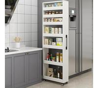 YVYKFZD Carrello Portaoggetti da Terra a 7 Livelli, Carrello da Cucina Sottile in Legno, Carrellos Stretto con Ruote, Portaspezie con Ruote Indipendente(White,9.8"x19.7"x72.4")