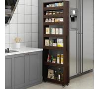 YVYKFZD Carrello Portaoggetti da Terra a 7 Livelli, Carrello da Cucina Sottile in Legno, Carrellos Stretto con Ruote, Portaspezie con Ruote Indipendente(Dark walnut,5.9"x19.7"x72.4")