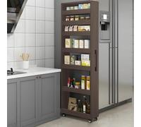 YVYKFZD Carrello Portaoggetti da Terra a 7 Livelli, Carrello da Cucina Sottile in Legno, Carrellos Stretto con Ruote, Portaspezie con Ruote Indipendente(Brown,11.8"x19.7"x72.4")