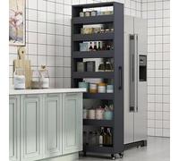 YVYKFZD Carrello Portaoggetti da Terra a 7 Livelli, Carrello da Cucina Sottile in Legno, Carrellos Stretto con Ruote, Portaspezie con Ruote Indipendente(Gray,9.8"x19.7"x72.4")