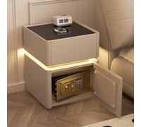 YVYKFZD Comodino Camera da Letto Intelligente, Tavolino a LED con cassetto e Cassaforte, Comodini in Legno Massello, Comodino Sicuro Minimalista for Soggiorno, Ufficio(Khaki,50cm/19.6")