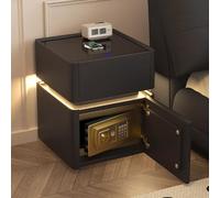 YVYKFZD Comodino Camera da Letto Intelligente, Tavolino a LED con cassetto e Cassaforte, Comodini in Legno Massello, Comodino Sicuro Minimalista for Soggiorno, Ufficio(Black,50cm/19.6")