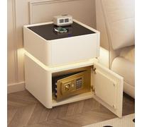 YVYKFZD Comodino Camera da Letto Intelligente, Tavolino a LED con cassetto e Cassaforte, Comodini in Legno Massello, Comodino Sicuro Minimalista for Soggiorno, Ufficio(off-White,35cm/13.7")