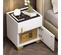 YVYKFZD Comodino Camera da Letto Intelligente, Tavolino a LED con cassetto e Cassaforte, Comodini in Pelle PU, Comodino Sicuro Minimalista for Ufficio, Soggiorno(off-White,35cm/13.7")