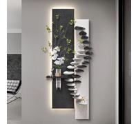 YVYKFZD Lampada da Parete 3D, Sculture da Parete Creativa, Decorazioni da paretes a LED con Vaso e pianta Artificiale, Decorazione da paretes sospesa in Pietra arenaria(Black c,55x150cm/21.6"x59.0")