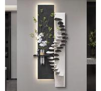 YVYKFZD Lampada da Parete 3D, Sculture da Parete Creativa, Decorazioni da paretes a LED con Vaso e pianta Artificiale, Decorazione da paretes sospesa in Pietra arenaria(Black A,55x150cm/21.6"x59.0")