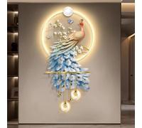 YVYKFZD Lampada da Parete a LED, Decorazioni da paretes 3D, Grande Sculture da Parete di Pavone, Decorazione da paretes con Ciondolo in Metallo, Dipinto Creativo(Blauw,70x150cm/27.5"x59.0")