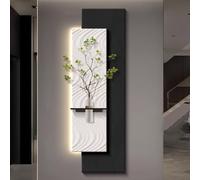 YVYKFZD Lampada da Parete in Pietra arenaria, Sculture da Paretes 3D, Decorazioni da Parete con Vaso e Luce LED, Decorazione da paretes Minimalista Scultura murale(Black A,35x105cm/13.7"x41.3")