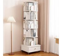 YVYKFZD Libreria Girevole, Torre per Scaffale a 360°, librerie per esposizione a 4/5 Livelli con Ruote, Organizzatore per scaffali per Libri ad Angolo Stretto, per Piccoli spazi(White,5 Tier 18.1x18.1