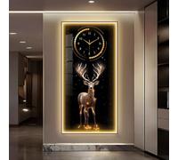 YVYKFZD Orologio da Parete con Testa di Cervo, Orologi da Parete 3D con Luce e Cornice a LED, Orologio da Muro Decorativi Luminosi, Silenziosa Sculture da Paretes(Black D,23.6"x47.2"/60x120cm)