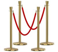 YVYKFZD Paletti Delimitazione in Acciaio Inossidabile, Pali Separatori con Corde di Velluto da 4,9 Piedi, Pali Delimitatori Barriere di Sicurezza di Corda di Stanchion(Gold,4 Pack)