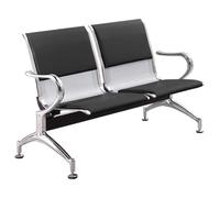 YVYKFZD Panca per Sala d’Attesa, Sedie per sala d'attesa con braccioli, Sedie Ufficio in similpelle, panche in Acciaio aeroportuale pers banche, ospedali, scuole(Black,2 Seat)