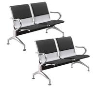 YVYKFZD Panca per Sala d’Attesa, Sedie per sala d'attesa con braccioli, Sedie Ufficio in similpelle, panche in Acciaio aeroportuale pers banche, ospedali, scuole(Black,4 Seat)