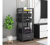 YVYKFZD Rack HiFi AV con cassetto, Rack Audio mobile, Cabinet Audio HiFi a 3/4/5 livelli con ripiani regolabili, mobile stereo hi fi rack hifi aperto multifunzione(Color:Black,Size:4 tiers-H120cm/47.2