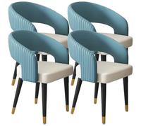 YVYKFZD Sedie da Pranzo di metà secolo, Sedie da Cucina in pelle, Sedia da pranzo con schienale curvo e gambe in metallo, poltrona imbottita e comoda Sala da Pranzos(Lake blue+off-white,4 pcs)