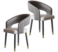 YVYKFZD Sedie da Pranzo di metà secolo, Sedie da Cucina in pelle, Sedia da pranzo con schienale curvo e gambe in metallo, poltrona imbottita e comoda Sala da Pranzos(Dark gray+off-white,2 pcs)