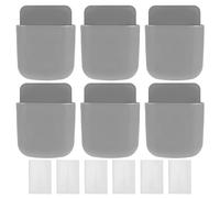 YWBL-WH Porta Telecomando a Parete, 6 Pezzi, Organizer per Telefono e Penne, Plastica, Grigio, con Adesivo Autoadesivo, 11,3x9 cm