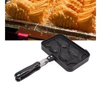 YWBL-WH Taiyaki Stampo per Torte a Forma di Pesce, Doppia Teglia Antiaderente per Waffle, Stampo per Torte con Manico Lungo, 4 Vassoi in Alluminio Pressofuso per Uso Alimentare per