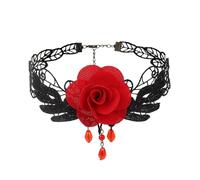 YWBleked Halloween Vestiti Collana Lolita Gotica con Girocollo in Pizzo con Nappe a Strati per Un Fascino retrò Costumi Cosplay Anime Oscure(Red,One Size)