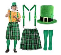 YWBleked Stile Steampunk Costume Halloween Irlanda San Patrizio Grembiule Verde Scozzese Vino servitore Cameriere Festa Cappello a Cilindro Completo Costume Cosplay Crudele (Green, One Size)