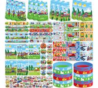 Ywediim Bomboniere per feste a forma di treno, tra cui sacchetto regalo, adesivi, braccialetti in silicone, distintivo, quaderno, per premi in classe per bambini TrainTheme forniture di compleanno