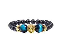 YWeiLiangSan Bracciale con Testa di Leone per Figlio, Bracciale con Perline in Occhio di Tigre Nero, Simbolo di Forza e Potere (C,One Size)