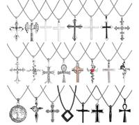 ywevyezc 12/24PCS collana croce per uomo catena argento gioielli set in acciaio inox croce ciondolo collana gotica per ragazzi 40,6-61 cm catena, Medium, Acciaio inossidabile, Nessuna pietra preziosa
