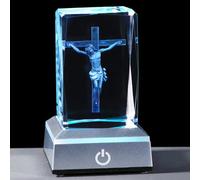 YWHL Statuetta 3D con croce di Gesù con base colorata e leggera, con incisione laser, regalo religioso per donne, amiche, venerdì santo e giorno di Pasqua con croce cristiana