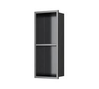 YWJFSA Nicchia Doccia Incasso Acciaio Inox 70 × 28cm Doppio Strato,Impermeabile,Non Necessita di Piastrelle,Ripiano Nicchia Mensole Bagno per Bagnoschiuma Shampoo Articoli Toeletta,Nero