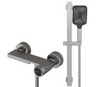 YWJFSA Rubinetto Vasca da Bagno con Saliscendi Doccia | Miscelatore Vasca Cascata con Doccetta a 3 Getti Miscelatore Monocomando Vasca in Ottone,Grigio