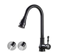 YWJFSA Vintage Rubinetto Lavello Cucina con Doccetta Estraibile, Ottone Girevole A 360°,Nero
