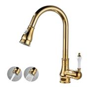 YWJFSA Vintage Rubinetto Lavello Cucina con Doccetta Estraibile, Ottone Girevole A 360°,Oro