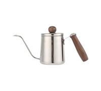 YWJLQH Bollitore Caffè Acciaio Inox per Versamento Manuale Beccuccio Lungo E Sottile Manico in Legno Naturale Design Compatto Facile Da Riporre Adatto per Ca, Argento