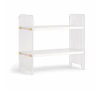 YWJLQH Organizer da Scrivania e Mini Scaffale Portaoggetti, Piccola Libreria da Scrivania per Ufficio e Casa, Bianco Caldo, Trasparente (a strisce), Moderno Semplice, 2 strati, 30 cm