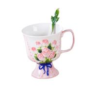 YWJLQH Tazza da tè in Ceramica da 250 Ml con Cucchiaio, Ideale per Latte E Fiocchi D'avena, Rosa
