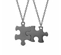 YWMJZEU 2 Pezzi Collana Puzzle Incisione Ciondolo Puzzle Componibile Idea Regalo Collana Coppia per Migliori Compagne, Coppie, Festa Degli Innamorati, Nero, Vuoto