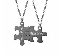 YWMJZEU 2 Pezzi Collana Puzzle Incisione Ciondolo Puzzle Componibile Idea Regalo Collana Coppia per Migliori Compagne, Coppie, Festa Degli Innamorati, Nero, Inciso Su Un Lato