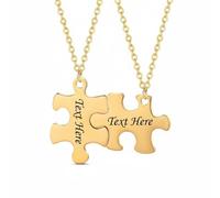 YWMJZEU 2 Pezzi Collana Puzzle Incisione Ciondolo Puzzle Componibile Idea Regalo Collana Coppia per Migliori Compagne, Coppie, Festa Degli Innamorati, Oro, Inciso Su Un Lato