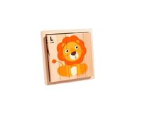 YWMJZEU Giocattolo Educativo Resistente Apprendimento Precoce Puzzle di Blocchi in Legno per Bambini, Puzzle A 4 Facce A Blocchi A Strisce - Animali Della Foresta - Piccolo Coraggioso