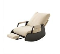 YWMJZEU Poltrona a Dondolo Reclinabile Sedia Lounge Poltroncina Relax Chaise con Struttura Solida Movimento Poggiapiedi, Taglia Unica, Cuscino In Velluto A Coste Bianco Crema + Base In Pelle Nera