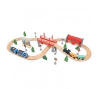 YWMJZEU Set Binari Trenino in Legno con Ponte Color Rosso Set Binari in Legno Interbloccante Ferrovia Miniatura