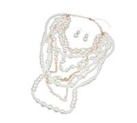 Ywmsfl Elegante set di collana e orecchini multistrato di perle per donne alla moda che amano gioielli dallo stile unico